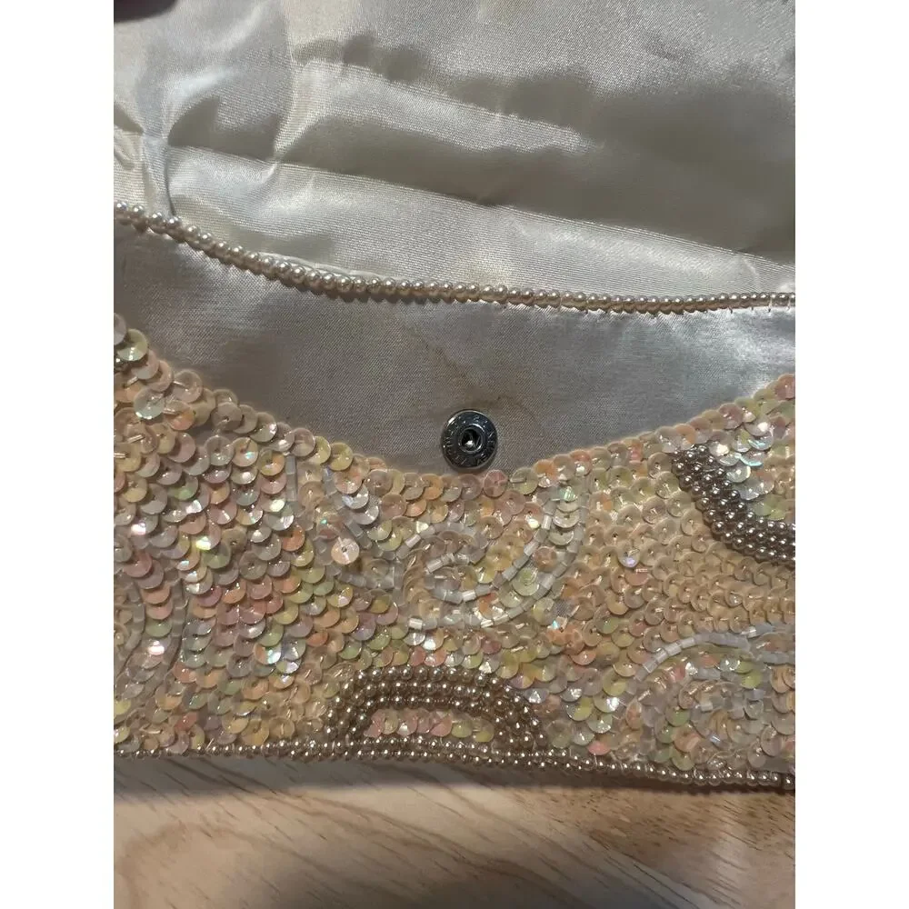 Vintage Clutch Envelope Wallet Hand Beaded Hong Kong Gold 8